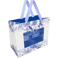 Пакет подарочный 23*18*10см "Blue flowers" мат ламин MESHU /Рельеф