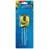 Свеча для торта цифра "9" золотой 107266 /шт/Волшебная страна 