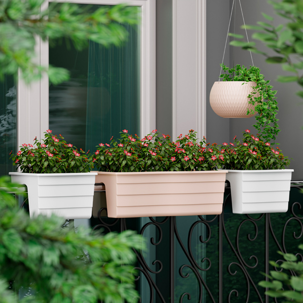 Кашпо 585*280мм 20л бежевый на перила М8922 /5шт/ Альтерн