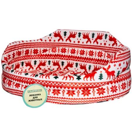 Лежанка овальная стеганая поролоновая  принт мех. РОЖДЕСТВО 42*34*18см/DONBARON